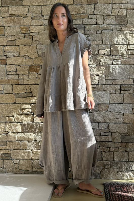 Tasha Cushion Cotton Balloon Barrel Pant Mocha